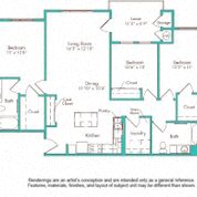 Floor plan for 3 beds, 2 baths, 1293 sqft